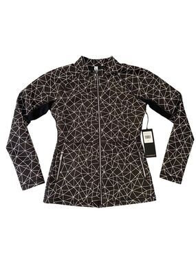 Black White Geometric Print Jacket Travel Golf Career Casual Italian Fabric M ed